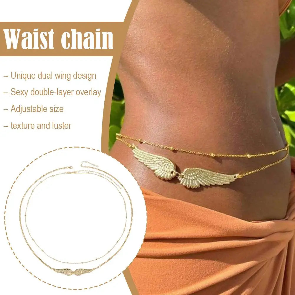 Angel Wing Double Layer Waist Chain – Women's Body Jewelry Body Waist Chain QXL