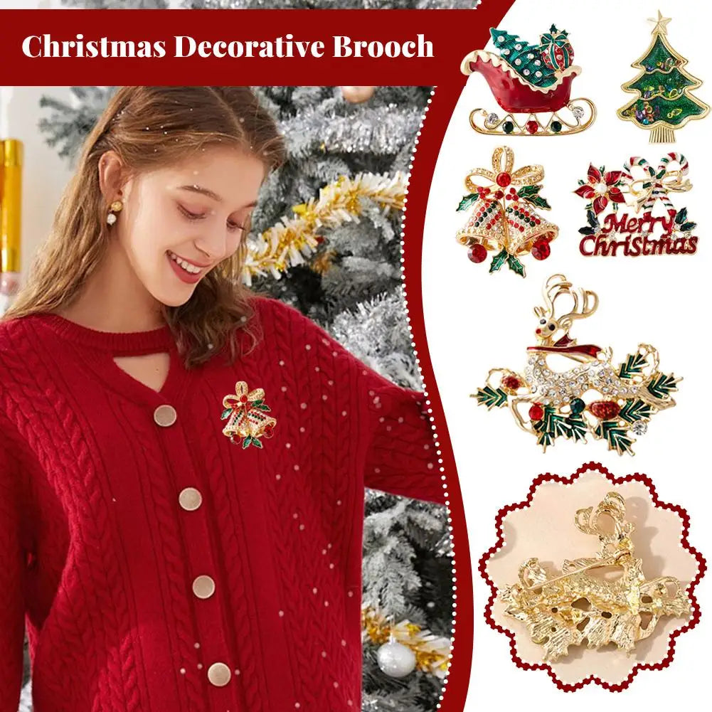 Christmas Rhinestone Brooch | Santa, Elk & Penguin Holiday Pin Holiday Brooch Pin QXL