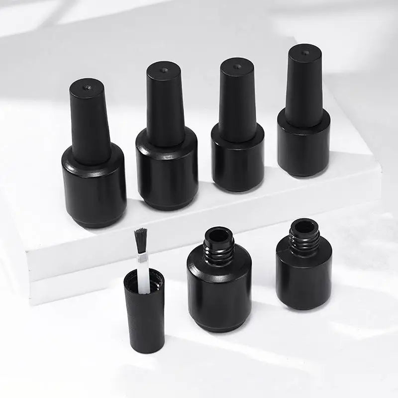 15ml Empty Nail Polish Bottle with Brush | Refillable Black Cap Nail Polish Bottle QXL