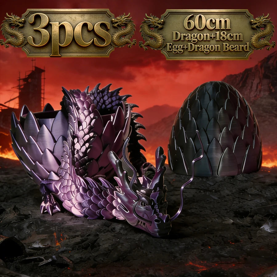 3D Printed Articulated Dragon Model 60cm + Dragon Egg Display Articulated Dragon Figure QXL 3pcs-Extra Large