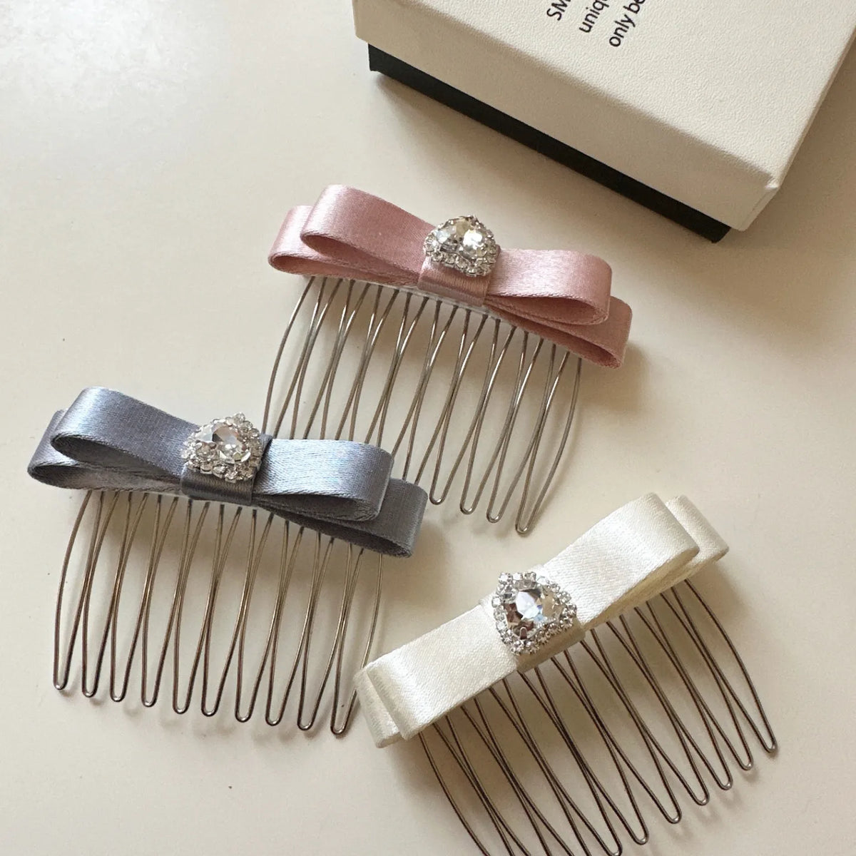 Rhinestone Heart Satin Bow Hair Comb | Crown Volume Style Decorative Hair Comb QXL