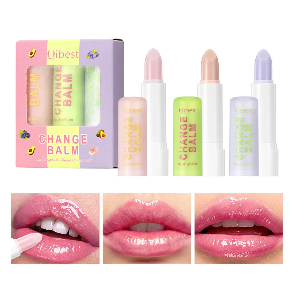 QiBest 3-Pc Color Changing Tinted Lip Balm Set | Moisturising Tinted Lip Balm Set QXL Lip Balm Sets