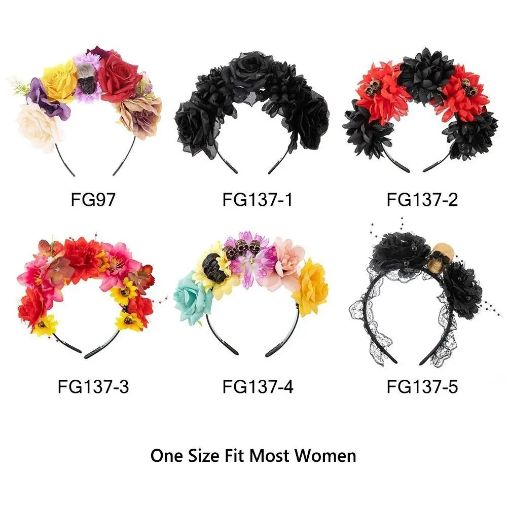 Day of the Dead Rose Flower Crown Headband | Halloween Costume Costume Headband QXL