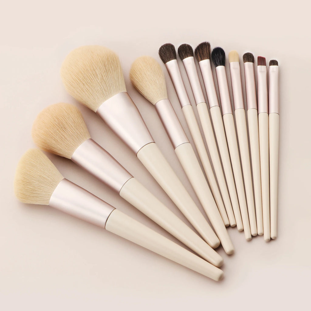Ronshadow 12-Pc Cream Yellow Makeup Brush Set | Soft Bristles Makeup Brush Set QXL