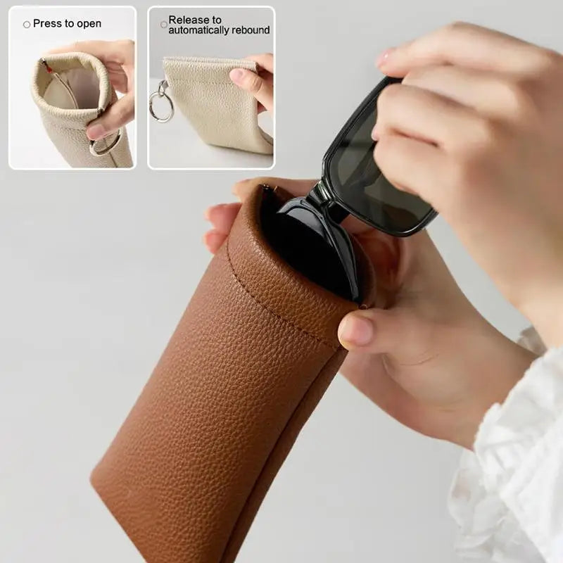 Squeeze-Top Eyeglasses Case | PU Leather Sunglasses Pouch Eyeglasses Case QXL