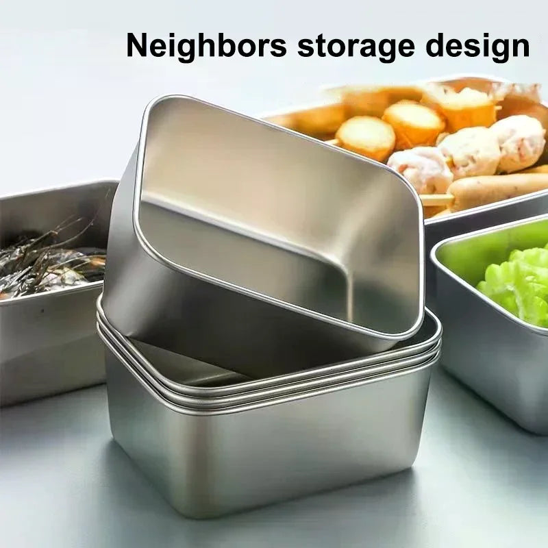 316 Stainless Steel Rectangular Food Tray with Lid Food Storage Tray QXL