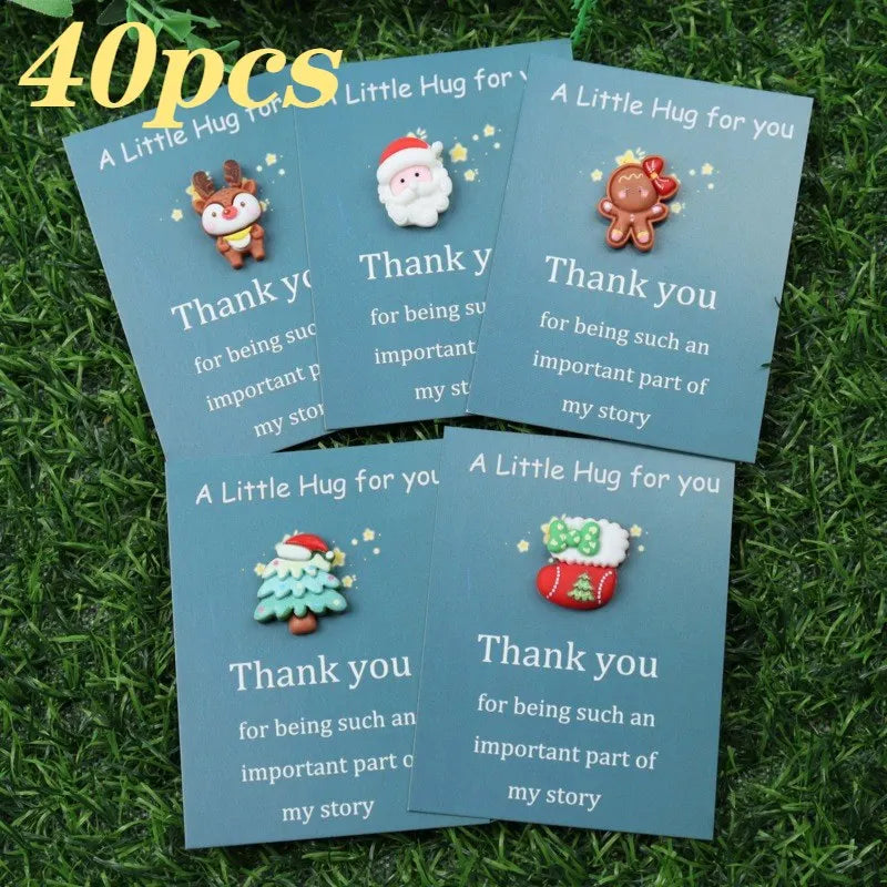 Christmas Mini Hug Cards Resin Santa Snowman Reindeer 10/40pk Holiday Gift Tags QXL Random-40PCS