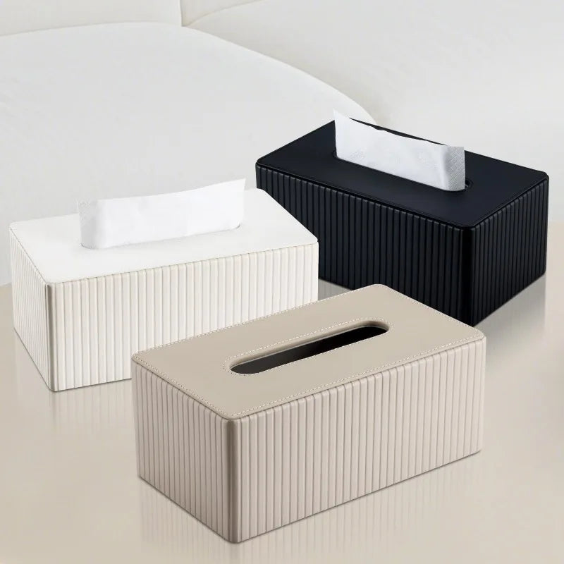 Luxury PU Leather Tissue Box Cover | Striped, 3 Colors Tissue Box Cover QXL