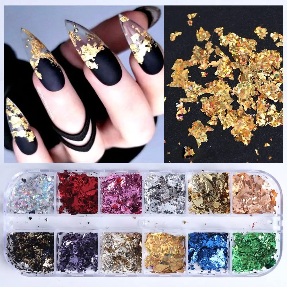 Holographic Nail Glitter Foils | 3D Sequin Nail Art Charms Nail Glitter Foils QXL