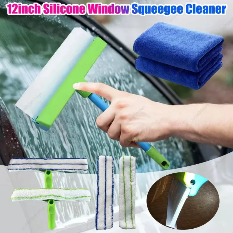 Microfiber Glass Cleaning Set with Squeegee | Windows & Tiles Glass Cleaning Set QXL