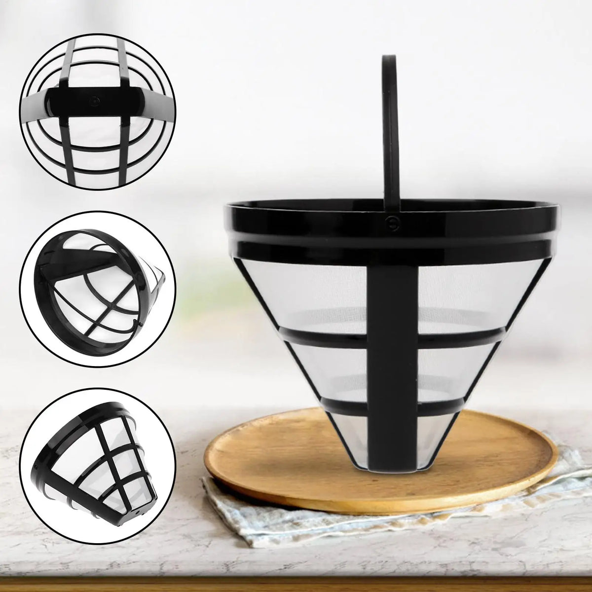 Reusable Cone Coffee Filter | Stainless Steel Mesh Basket Coffee Filter QXL