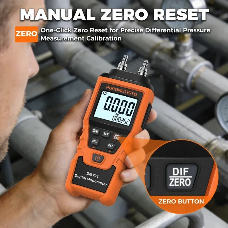 POROMETISTO DMT01 Digital Manometer | 12-Unit Dual Port Gauge Digital Manometer QXL