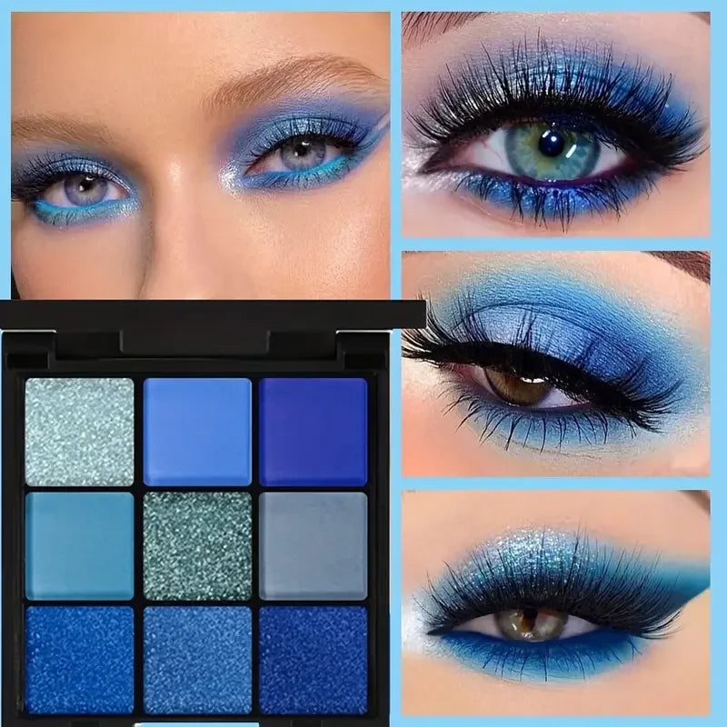 VERONNI 9-Color Blue Eyeshadow Palette | Matte Glitter Shimmer Eyeshadow Palette QXL