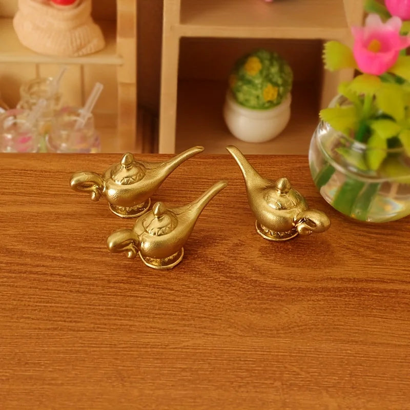 2-Pack Dollhouse Mini Golden Teapot Decorations | Resin Dollhouse Miniature QXL