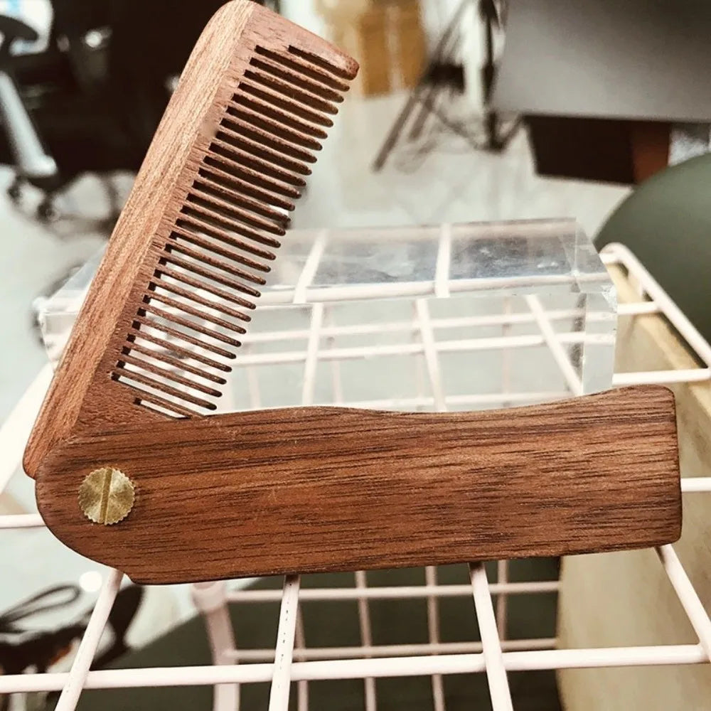 Natural Sandalwood Folding Beard & Hair Comb for Men Wooden Beard Comb QXL