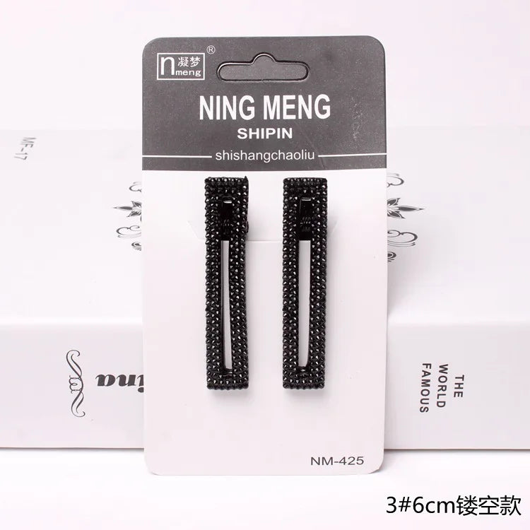 2-Pack Black Rhinestone Hair Clips | Geometric Styling Rhinestone Hair Clips QXL B-3 6cm 2Pcs