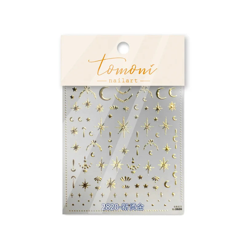 5D Japanese Retro Nail Stickers | Gold Silver Fire Star Decals