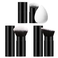 Ronshadow 3-Pc Retractable Powder Brush, Blush Brush & Sponge Makeup Brush Set QXL black