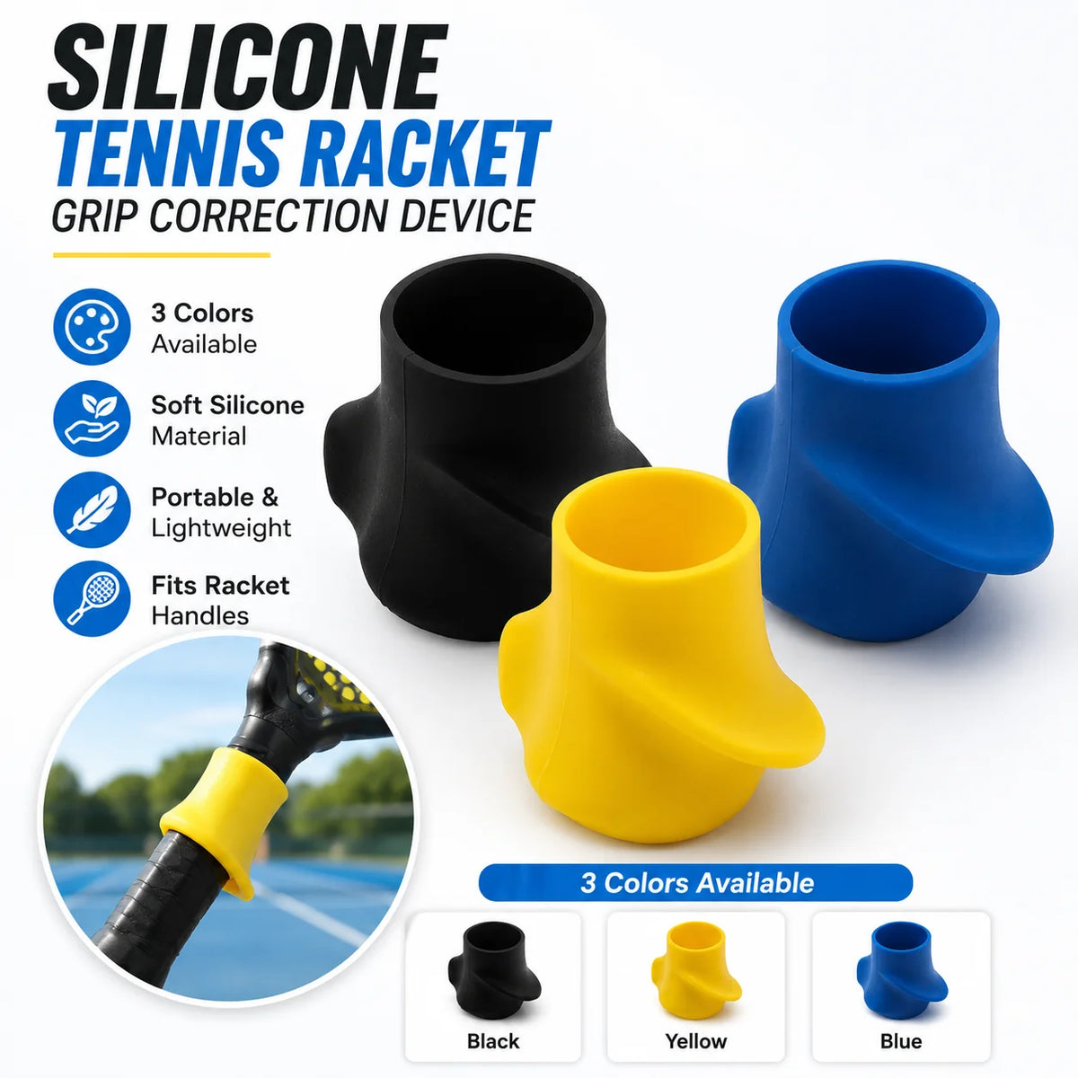 Silicone Tennis Racket Grip Trainer | Padel & Squash Aid Racket Grip Trainer QXL