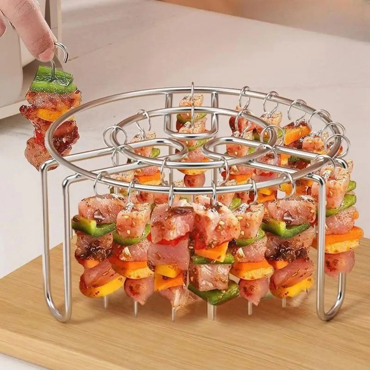 Air Fryer Round Skewer Rack + 24 Stainless Steel Skewers Air Fryer Grill Rack QXL