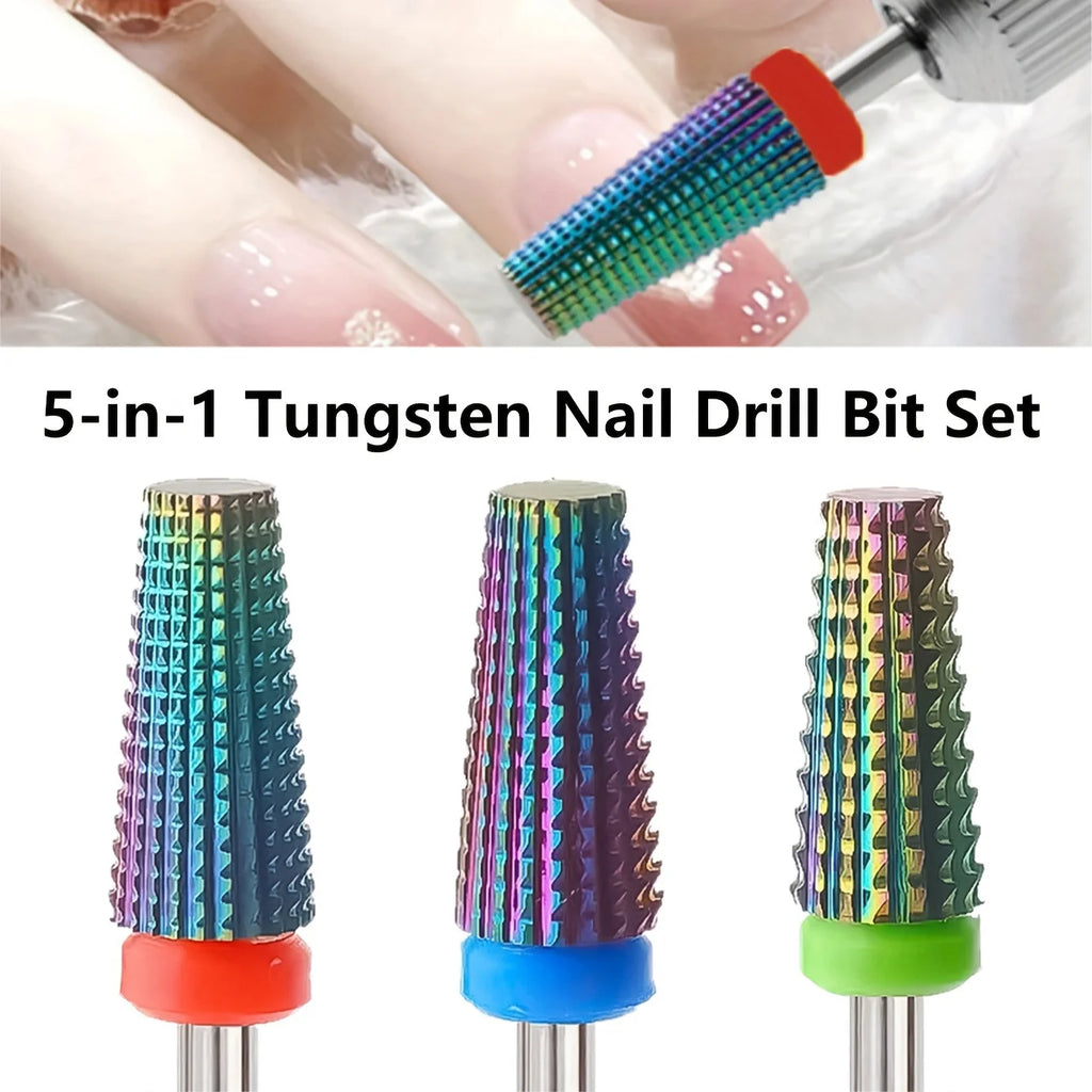 5-in-1 Cone Tungsten Carbide Nail Drill Bit – Gel & Acrylic Nail Drill Bit QXL