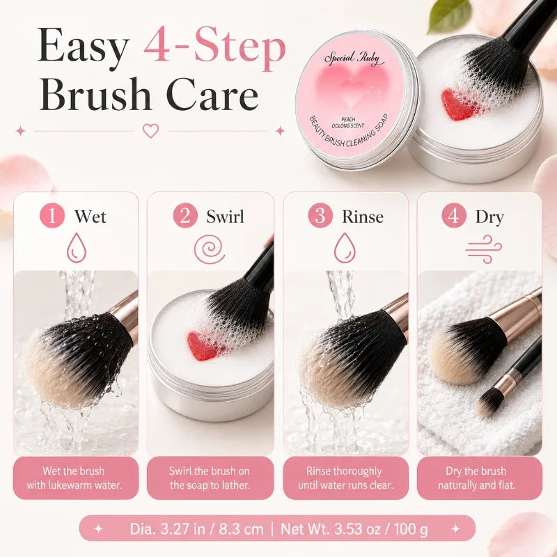 Makeup Brush Cleaning Soap Peach Oolong | 100g Aluminum Tin Brush Cleaning Soap QXL