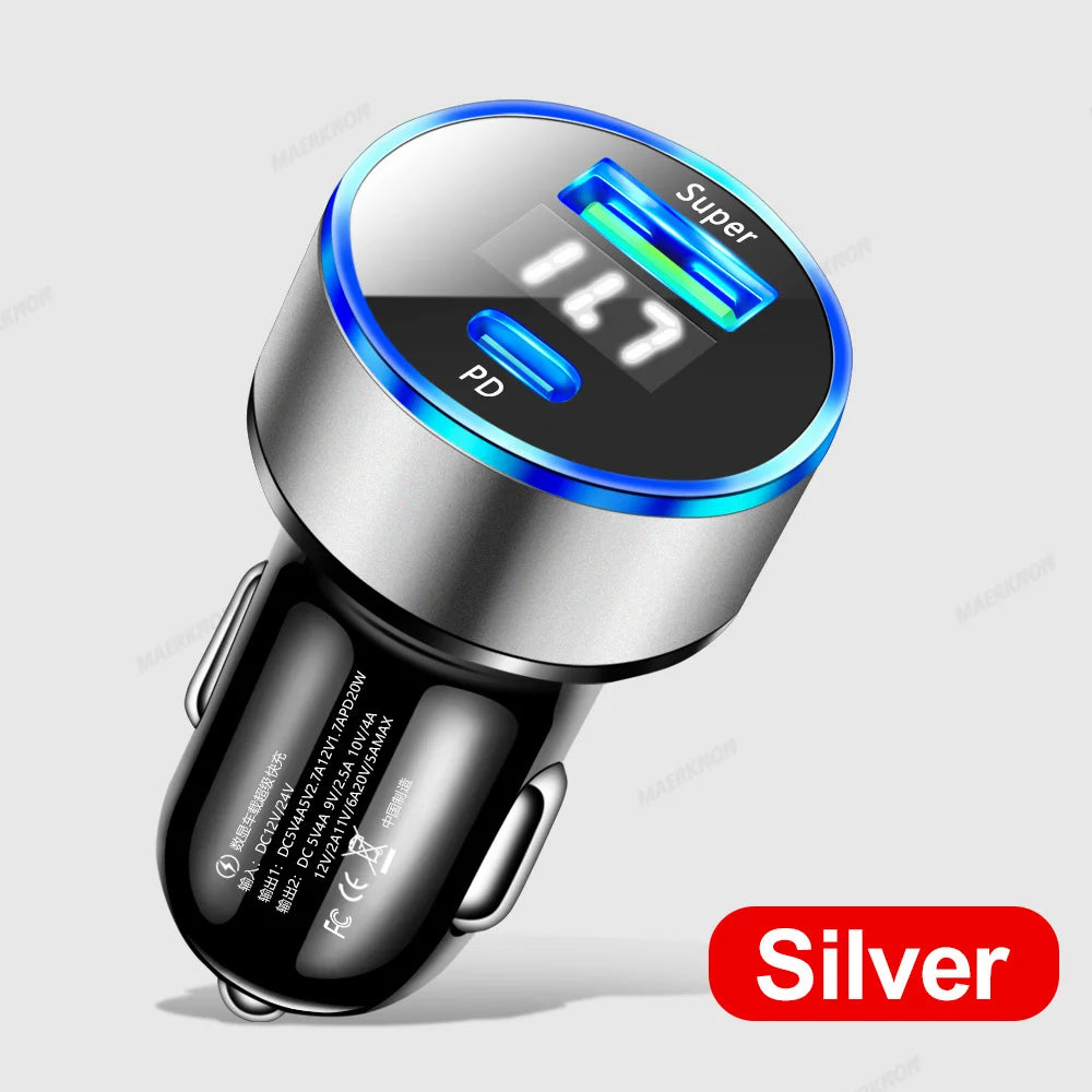 QXL 20W USB-C & USB-A Car Charger | QC3.0 PD Fast Charging Car Phone Charger QXL Silver