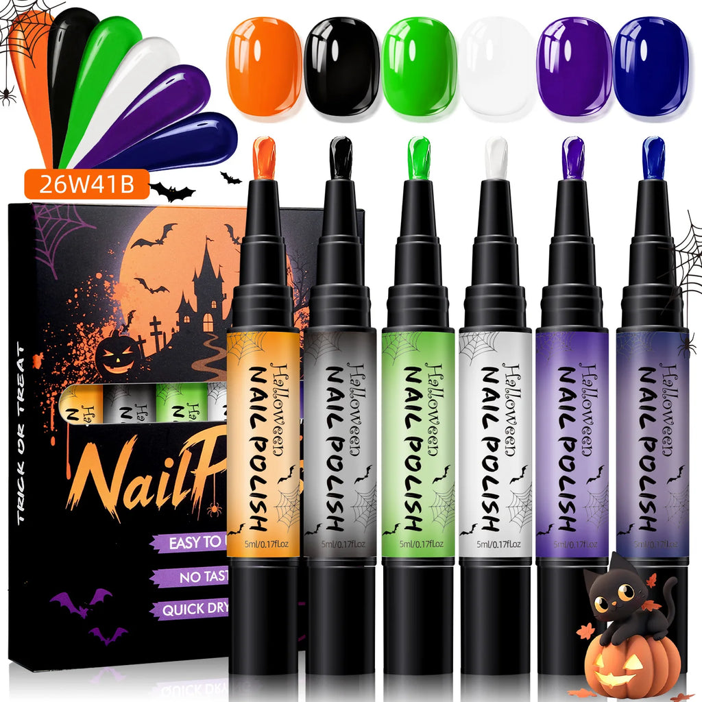 Halloween Peel-Off Water-Based Nail Polish Pen Kit | DIY Nail Art Nail Polish Pen Set QXL Set B
