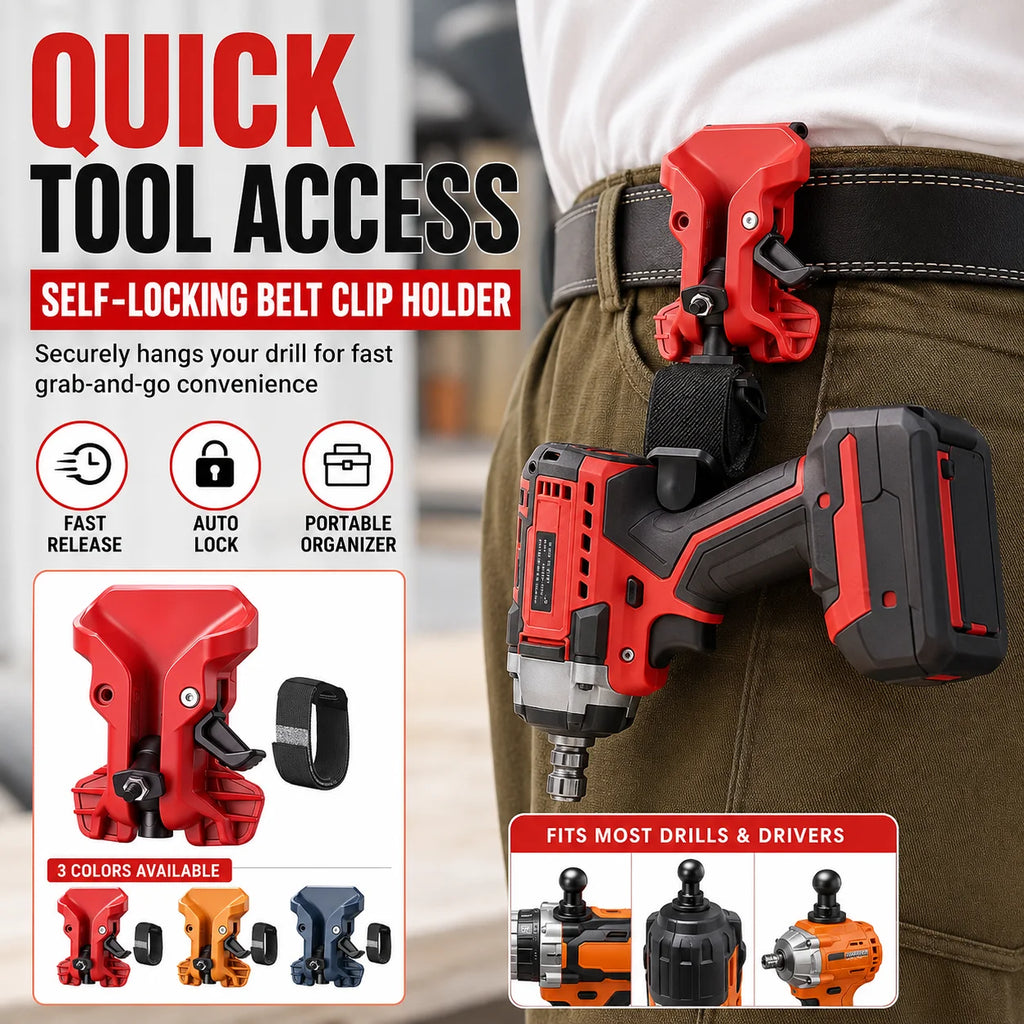 Self-Locking Drill Holder Belt Clip | Quick-Release Tool Hook Drill Belt Holster QXL