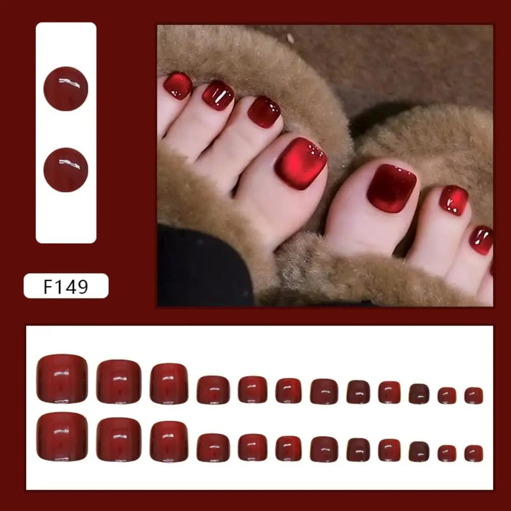 24-Pack Short Square French Cat Eye Press-On Nails | Red Press-On Nail Tips QXL