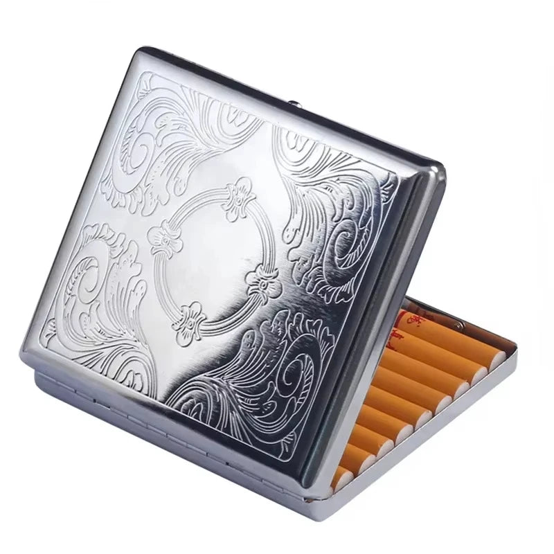 Silver Metal Cigarette Case | Flip-Top Box Holds 20 Cigarettes Cigarette Case QXL