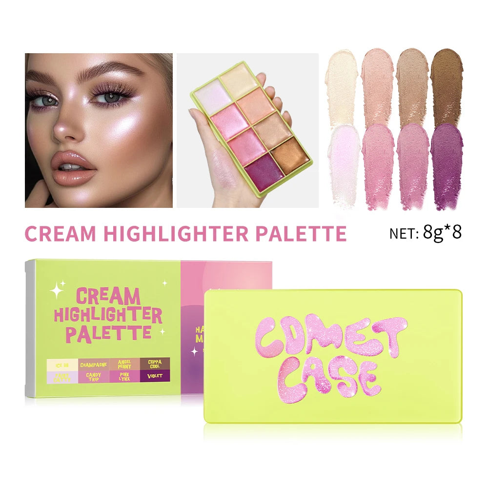 Lakerain 8-Color Cream Highlighter Palette | Matte & Shimmer Cream Highlighter Palette QXL 1box 8colors