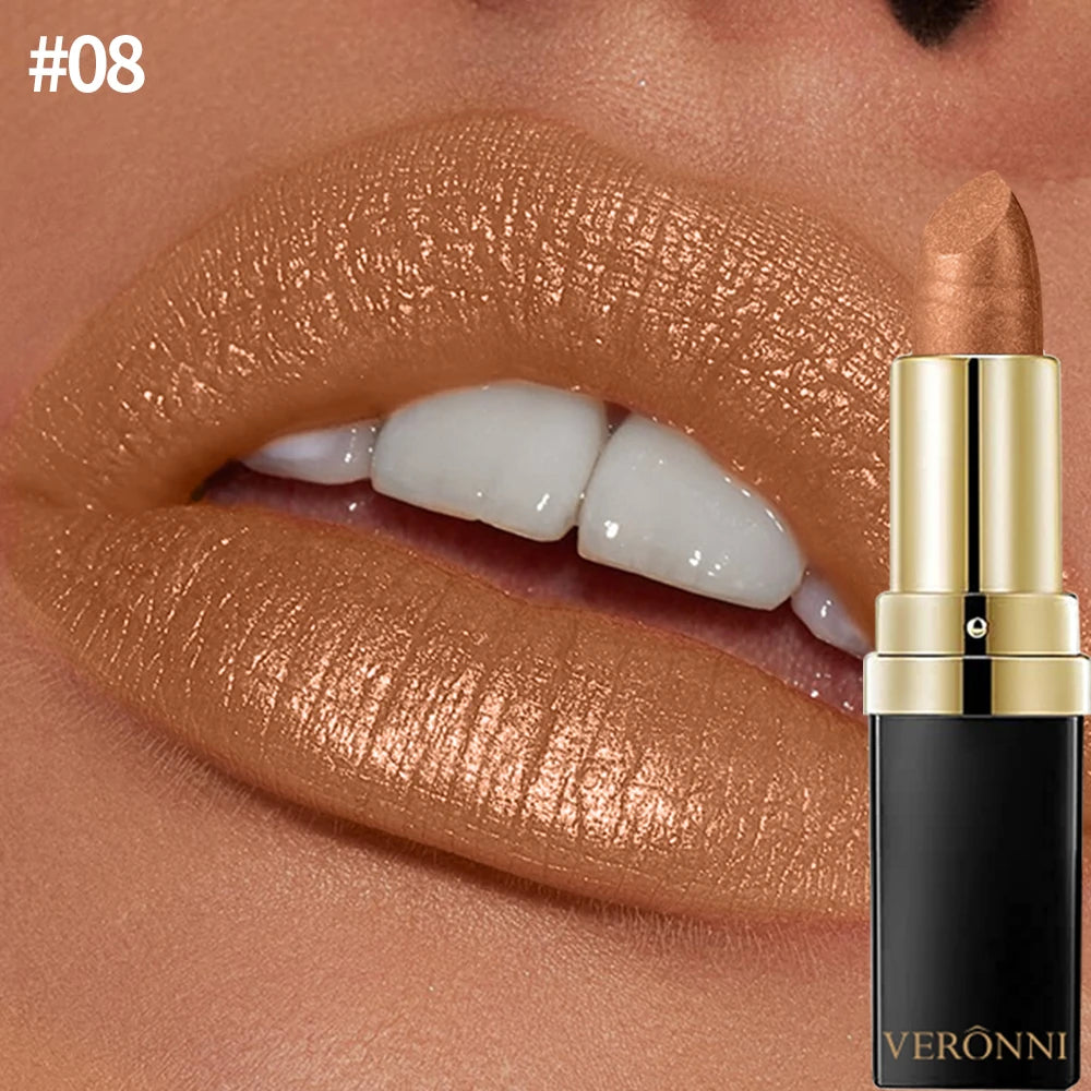 Shimmer Lipstick 10 Shades | Waterproof Long-Lasting Lip Gloss Shimmer Lipstick QXL 08
