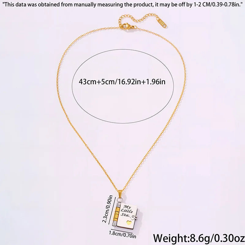 Stainless Steel Book Pendant Necklace | Family Keepsake Gift Pendant Necklace QXL
