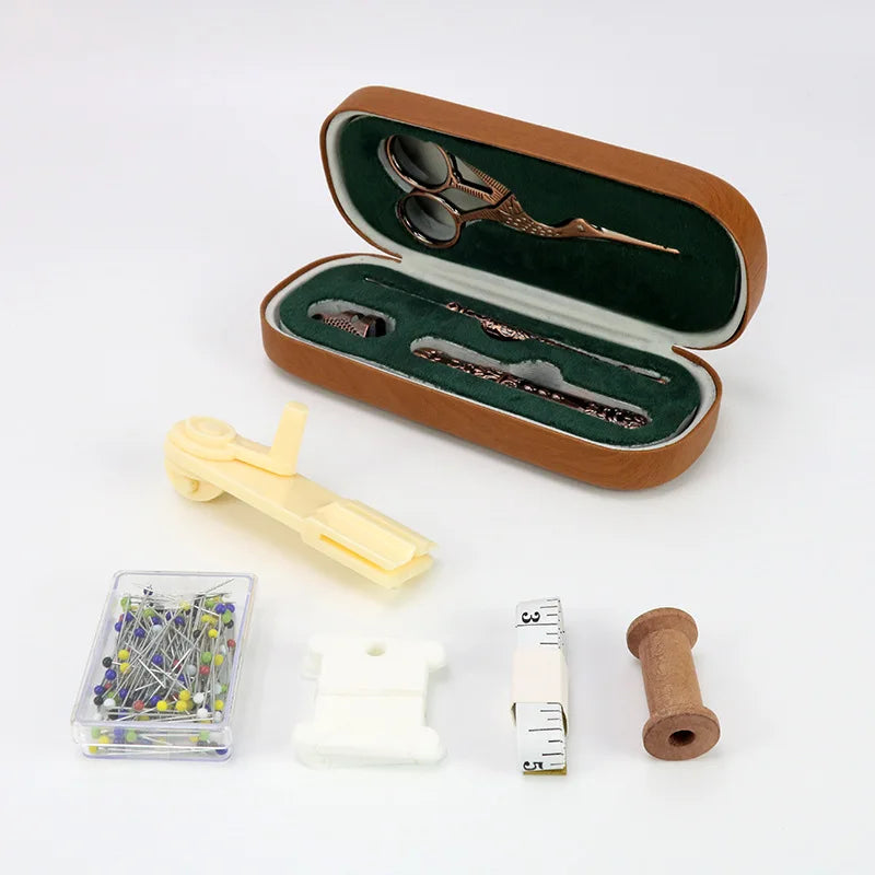 Vintage Sewing Tool Set with Wooden Box | DIY Embroidery Gift Sewing Tool Set QXL Copper