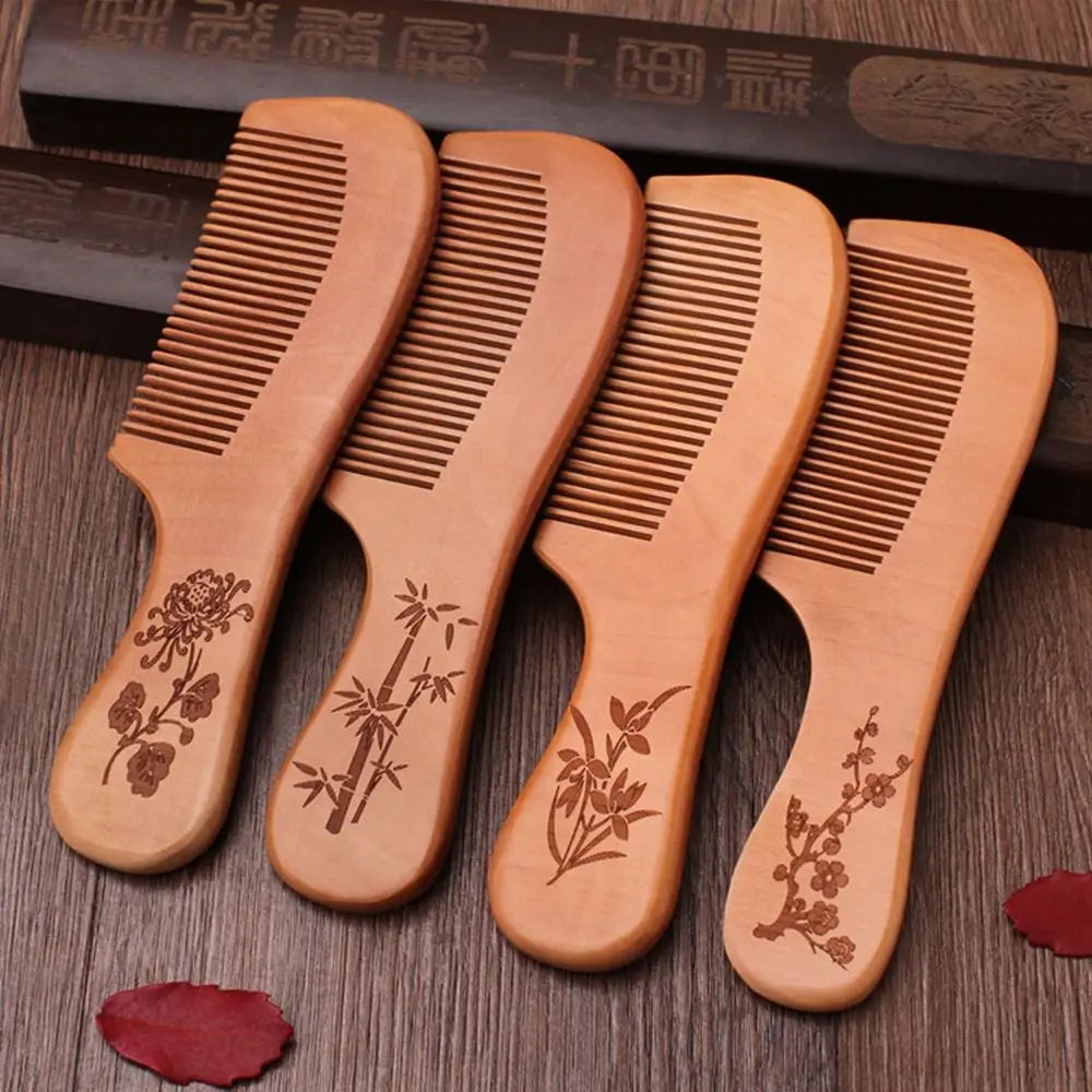 2-Pack Peach Wood Comb | Anti-Static Fine Tooth Hair & Beard Wood Hair Comb QXL