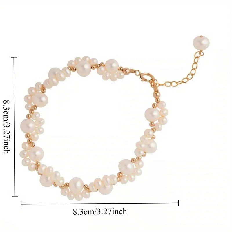 Elegant White Faux Pearl Beaded Bracelet | Unisex Strand Beaded Strand Bracelet QXL