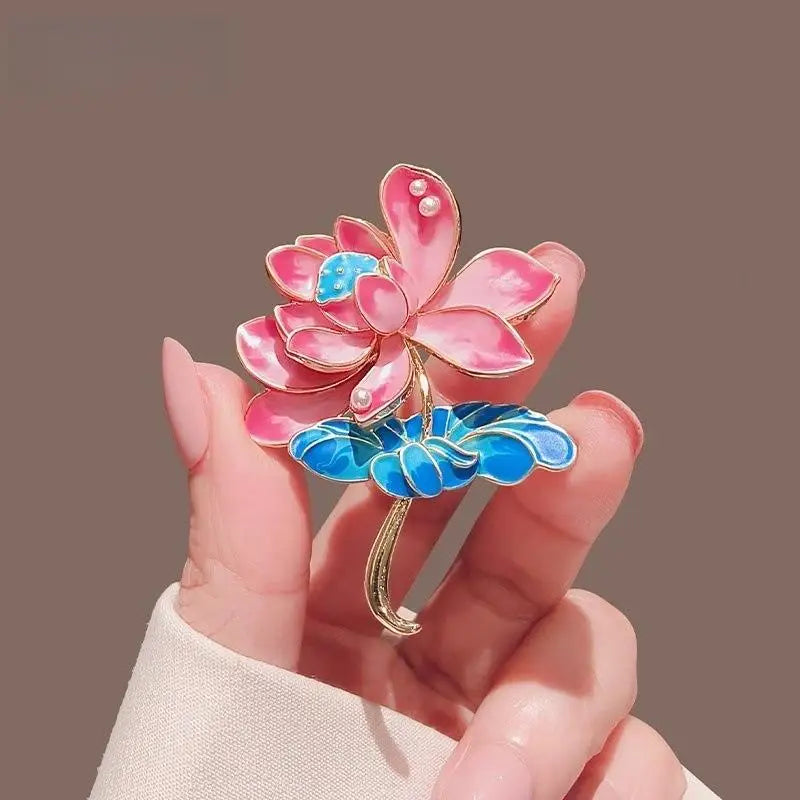 Enamel Lotus Flower Brooch Pin for Women | Floral Fashion Enamel Brooch Pin QXL