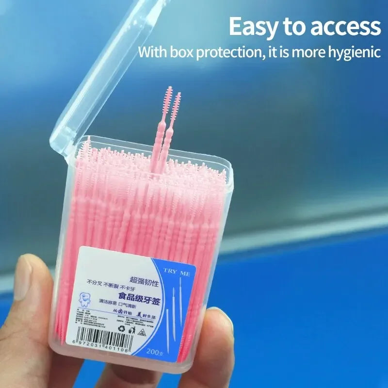 200-Pc Double-Head Disposable Toothpick Floss Picks | Portable Box Toothpick Floss Picks QXL