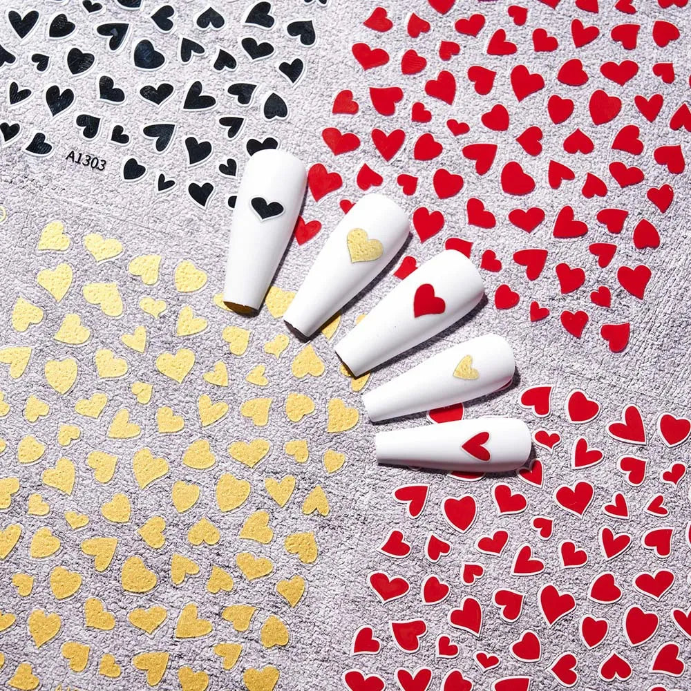 3D Kawaii Heart Nail Art Stickers | Self-Adhesive Decals 4 Styles Nail Art Stickers QXL