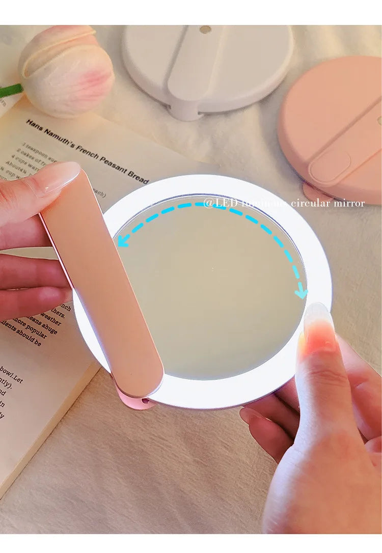 LED Lighted Compact Makeup Mirror | 2X Magnification Foldable Lighted Makeup Mirror QXL