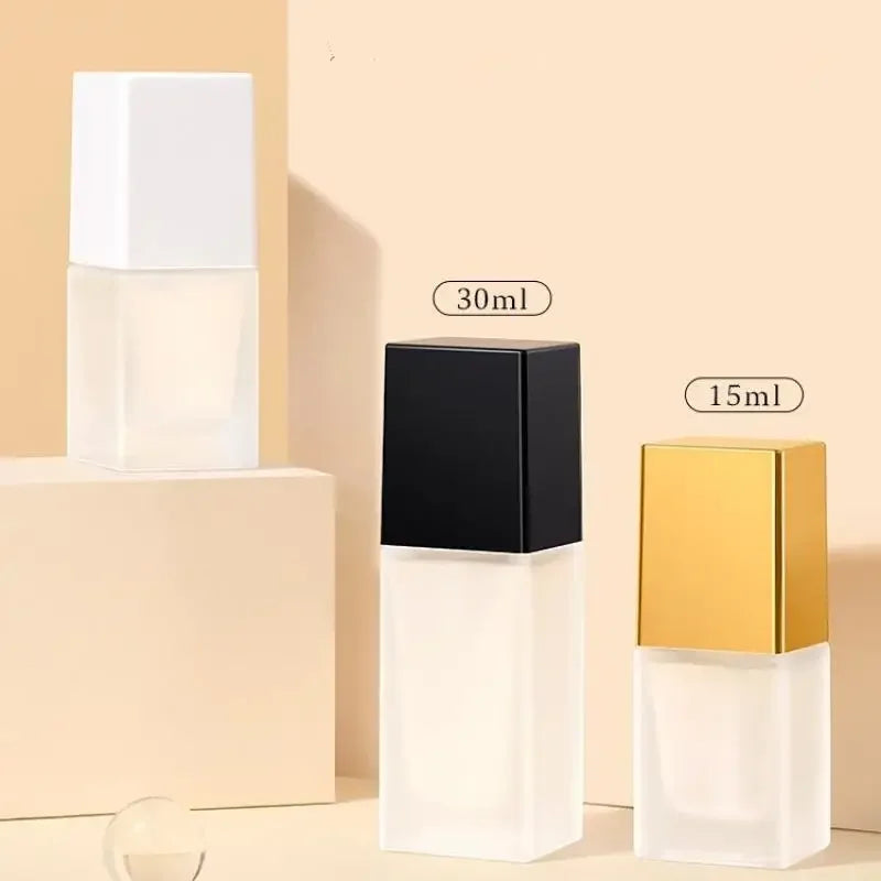 15/30ml Square Frosted Glass Pump Bottle | Refillable Foundation Glass Pump Bottle QXL
