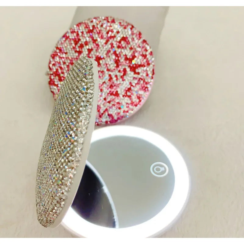 Diamond LED Makeup Mirror Foldable Touch Screen Fill Light LED Vanity Mirror QXL