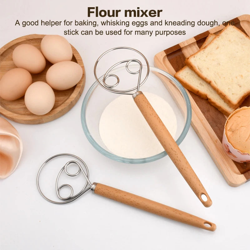 10-Inch Danish Dough Whisk | Stainless Steel & Wood Handle Dough Whisk QXL