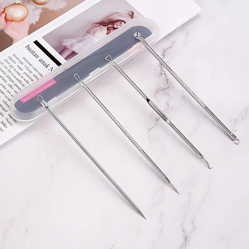 4-Piece Blackhead Comedone Extractor Kit – Stainless Steel Tools Comedone Extractor Kit QXL 4Pcs Silvery