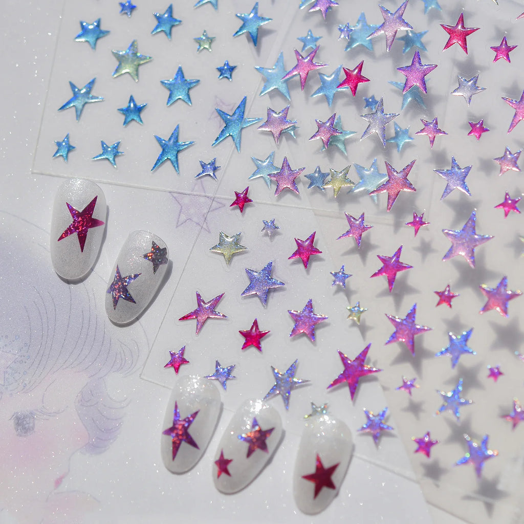 Kawaii Glitter Jelly Star Nail Stickers – Gradient Self-Adhesive Nail Art Stickers QXL