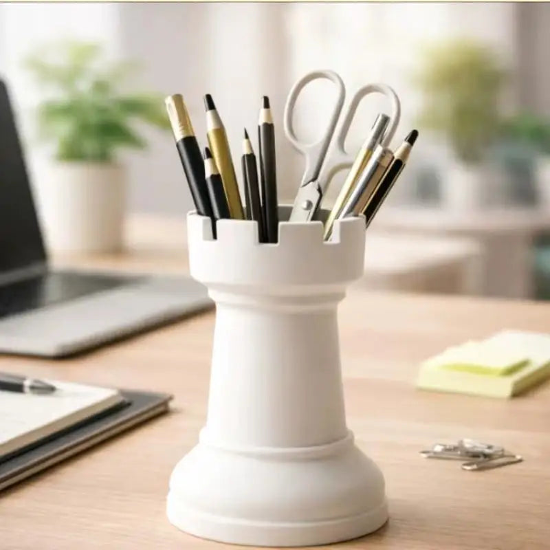 Chess Piece Pen Holder & Desk Organizer – Plastic Black & White Desk Pen Holder QXL