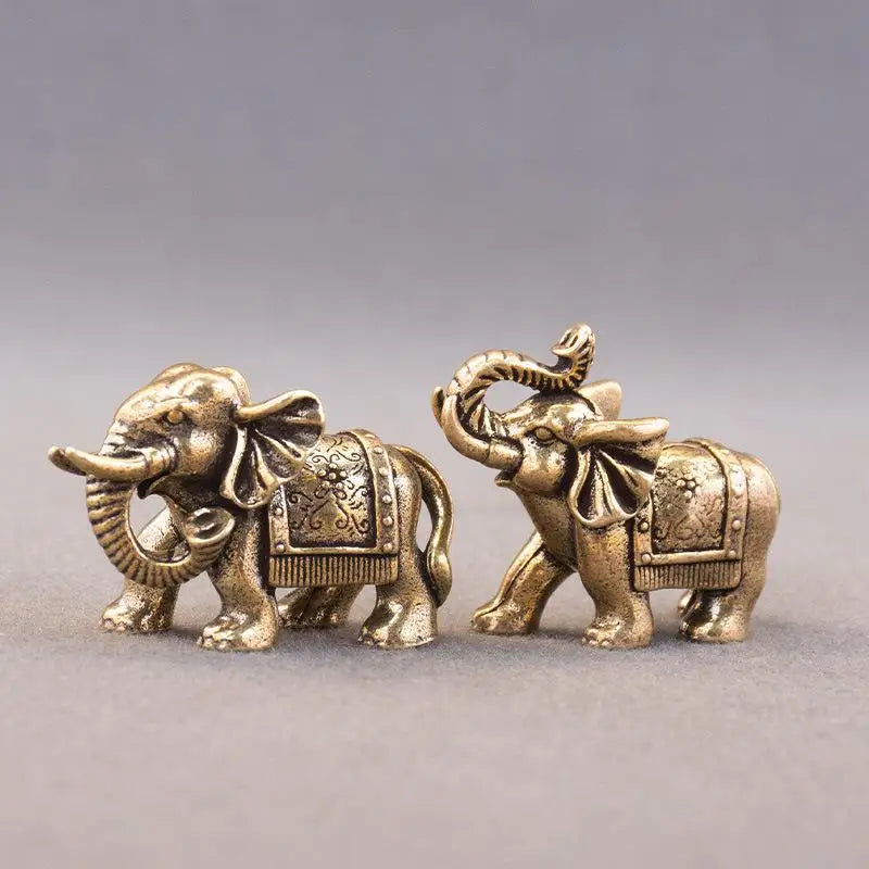 Brass Lucky Elephant Miniature Figurine | Antique Copper Statue Decorative Figurine QXL