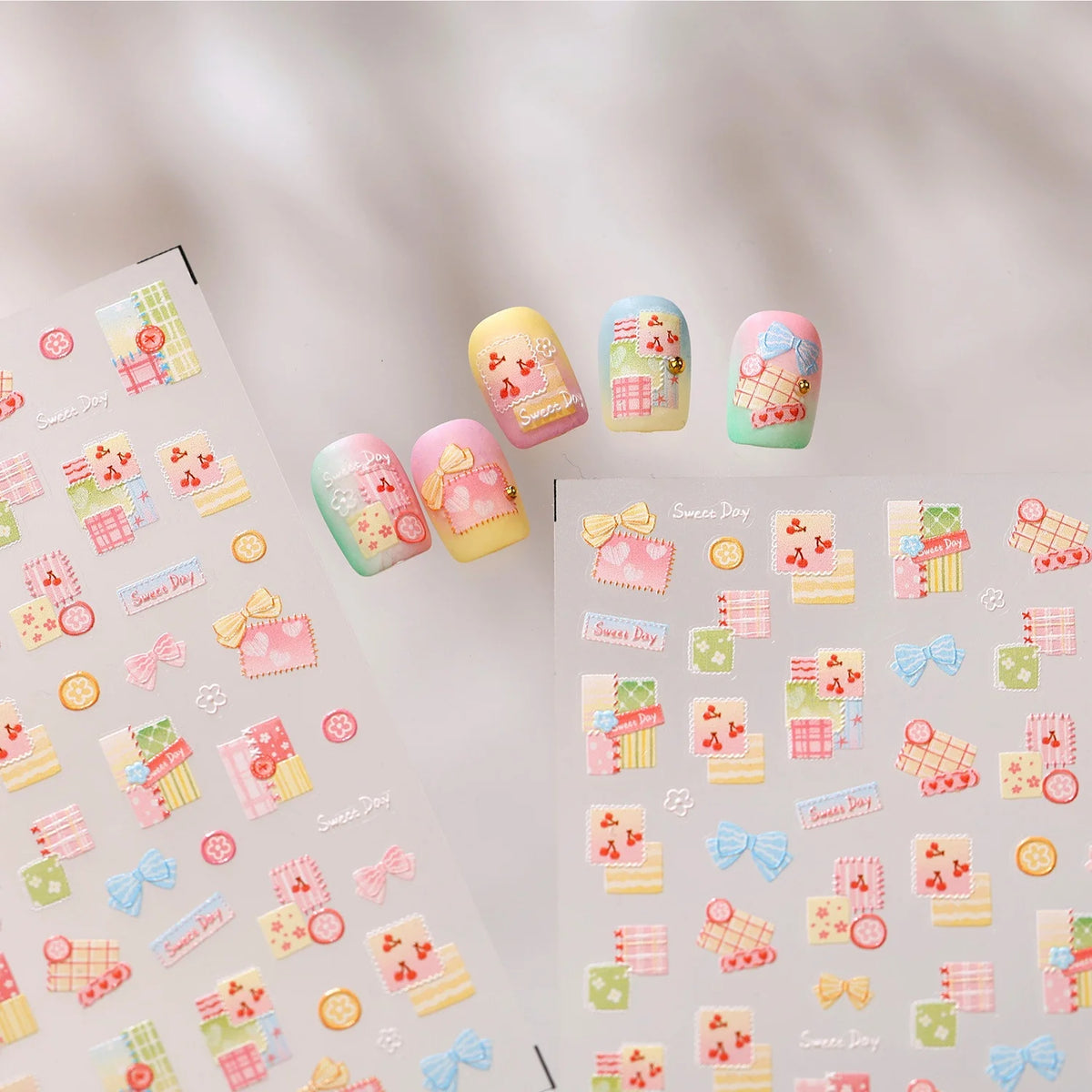 5D Nail Stickers – Plaid Cherry Blossom Bow Decals | DIY Nail Art Stickers QXL