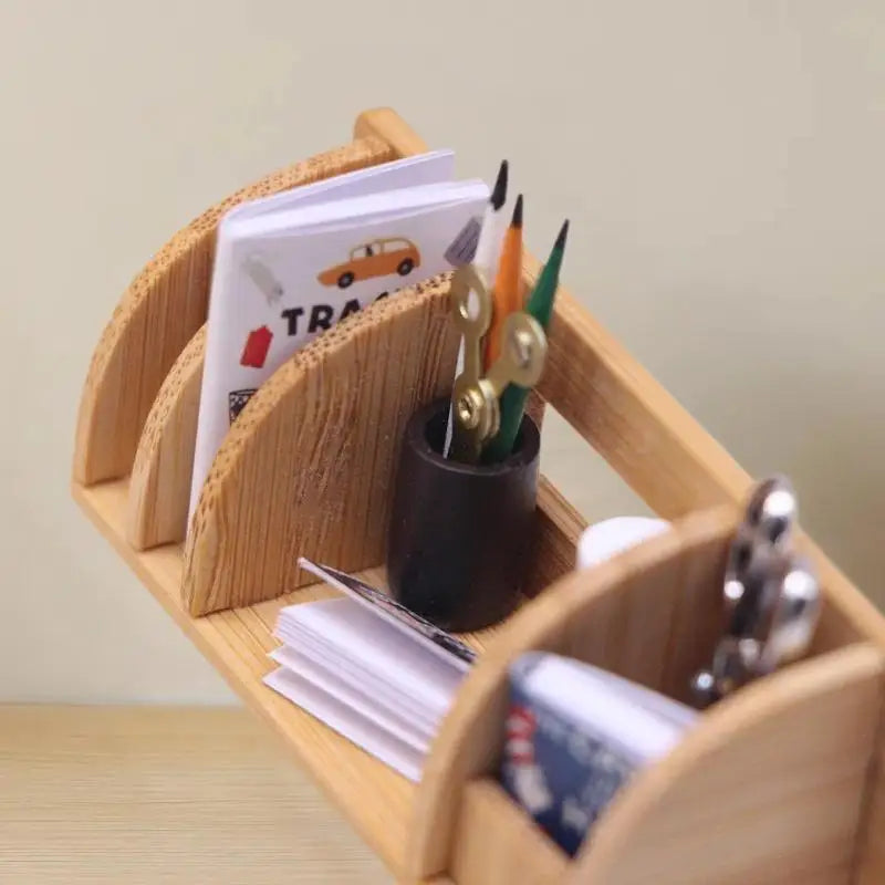 Dollhouse Miniature Bookshelf & Stationery Rack | 1:12 Scale Dollhouse Accessory QXL